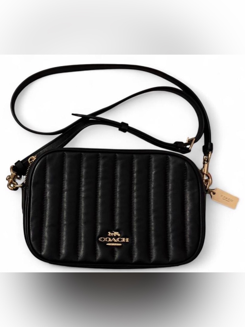Coach Cream Signature Lexy Shoulder Tote with Gold Chain Handles and Pink Charm